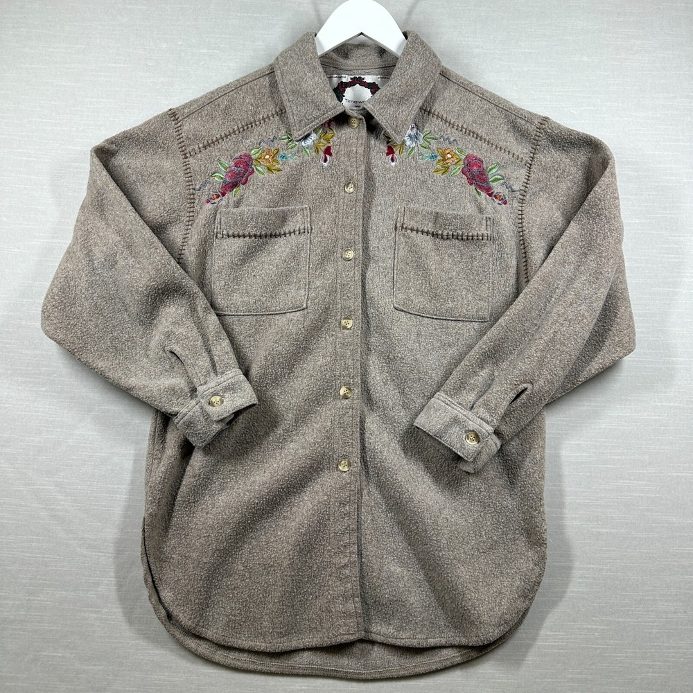 Vintage Sweater Womans Beige Large Embroidered Floral Soft Cozy Cottage Core 90s